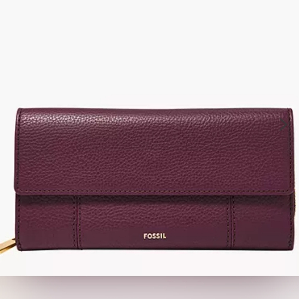NWT Women's Fossil Jori RFID Flap Clutch Wallet  Raisin SWL30009597